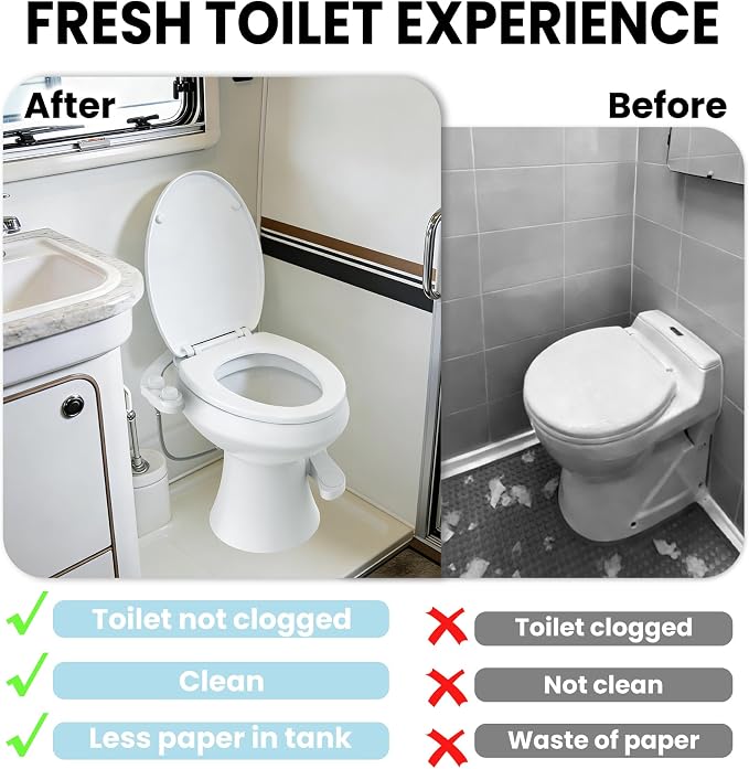 RV Bidet Toilet Seat Attachment Support for SEAFLO, RV Bidet for Camper Toilet, Self/Rear/Front Cleaning, Non-Electric Adjustable Water Pressure, Fresh Water
