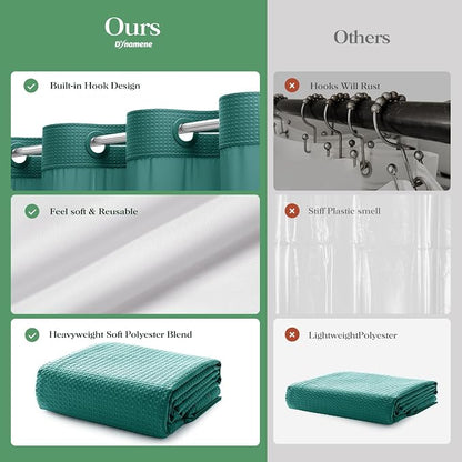 Seaweed Green Hook Free Waffle Shower Curtain & Snap Liner,72x81 | Less Time to install, 3 in 1 Fabric Shower Curtain and Liner Set with Magnets, Long, Shower Curtains for Bathroom