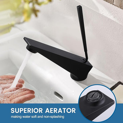 Bathroom Sink Faucet Matte Black, Single Handle Brass Sink Faucet with Unique Design, Single Hole Basin Mixer for Lavatory, Vanity, RV, Modern Farmhouse, Suitable for 1 Hole