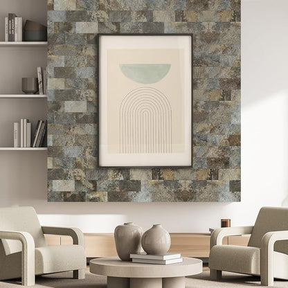 AULIGET 100-Piece Beige & Brown Slate Peel and Stick Backsplash Wall Tiles, 3" x 6" PVC Faux Stone Stick on Tile for Backsplash Kitchen, Bathroom, Laundry Room, Camper, Fireplace