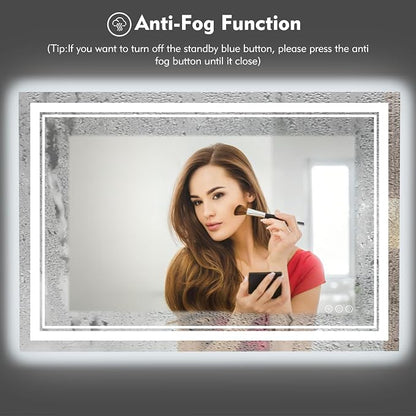 48x28 Inch RGB LED Bathroom Mirror with Lights | Front and RGB Backlit, Dimmable, Memory, Anti Fog, Shatterproof, Horizontal/Vertical, Lighted Mirrors for Bathroom Wall