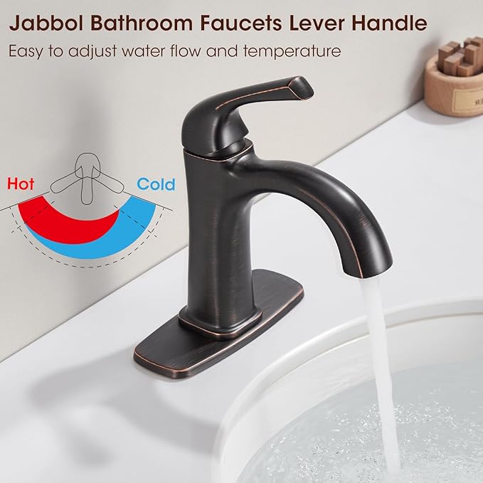 Oil-Rubbed Bronze Single Hole Bathroom Faucet, Single Handle Brass Bathroom Sink Faucet, Bathroom Sink Faucet for 1 or 3 Holes, Bathroom Faucets with Pop Up Drain and Supply Lines