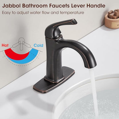 Oil-Rubbed Bronze Single Hole Bathroom Faucet, Single Handle Brass Bathroom Sink Faucet, Bathroom Sink Faucet for 1 or 3 Holes, Bathroom Faucets with Pop Up Drain and Supply Lines