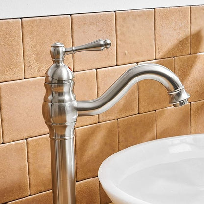 BWE 360°Swivel Bathroom Vessel Sink Faucet Brushed Nickel Single Handle One Hole Lavatory Mixer Tap with Pop Up Drain Assembly Without Overflow and Supply Line Tap Body