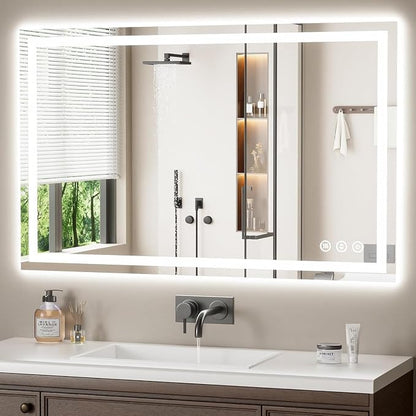 48x30 LED Bathroom Mirror with Anti-Fog, Backlit & Front Lights, Memory | Dimmable 3 Color CRI 95+ Shatterproof Tempered Glass ETL Listed for Safety Lighted Bathroom Vanity Mirror for Wall