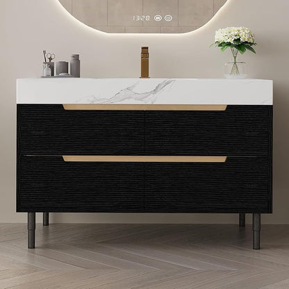 36" Bathroom Vanity with Undermount Sink Set, Modern 2-in-1 Wall Mounted & Freestanding Bathroom Vanity Cabinet with Sintered Stone top&4 Storage Drawers, Single Bathroom Sink Cabinet