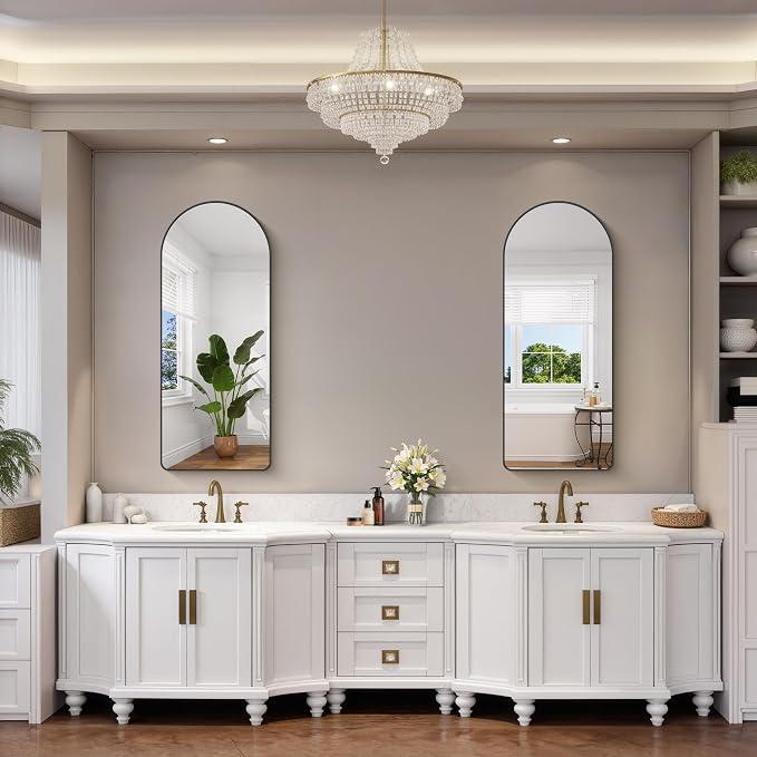 FORBATH Large Arched Wall Mirror 48x20 Inch, Black Arch Bathroom Mirror with Aluminum Frame, Arched Mirror for Dresser, Fireplace,Entryway,Home Decor,Hanging or Leaning Against Wall