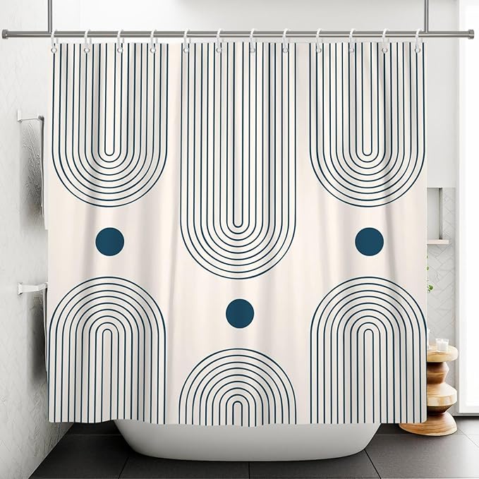Mid Century Modern Shower Curtain Abstract Minimalist Arch Sun Lines Geometric Aesthetic Bath Curtain Boho Bathtub Decorations Waterproof Fabric Bathroom Curtain with Hooks 72x78 inch