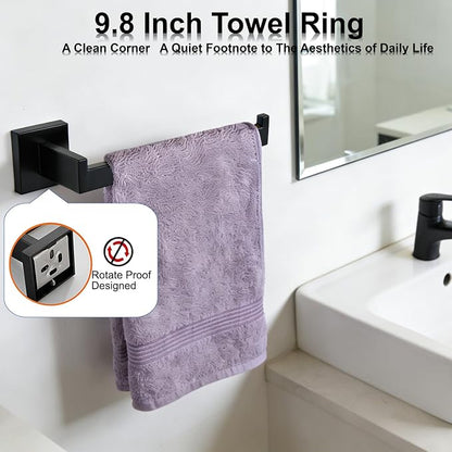 Bathroom Hardware Set 15 Piece Matte Black Bathroom Accessories Set SUS304 Towel Bar Set Includes 3 Towel Bar 24 Inch+3 Towel Holder+3 Toilet Paper Holder+6 Towel Hooks (15, Matte Black)