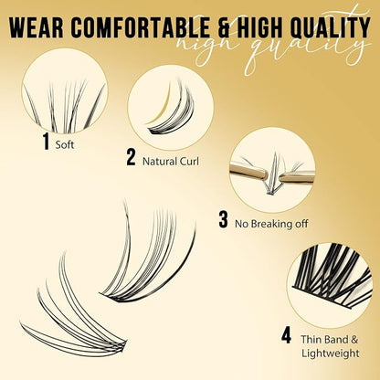 QUEWEL Lash Clusters 320Pcs 10D+20D D Curl Lash Cluster Eyelash Extensions | Cluster Lashes Mix12-18mm Individual Eyelashes Clusters Wispy Lash Clusters Thin Band Soft to Use at Home(10D+20D D Mix12-18)