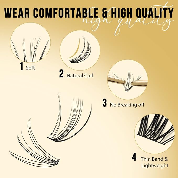 QUEWEL Lash Clusters 320Pcs 10D+20D C Curl Lash Cluster Eyelash Extensions | Cluster Lashes Mix12-18mm Individual Eyelashes Clusters Wispy Lash Clusters Thin Band Soft to Use at Home(10D+20D C Mix12-18)