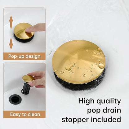 FRANSITON Brushed Gold Waterfall Bathroom Faucet Lavatory Single Handle 1 or 3 Hole Bathroom Sink Faucet with Deck and Pop-up Drain (Brushed Gold, Short)