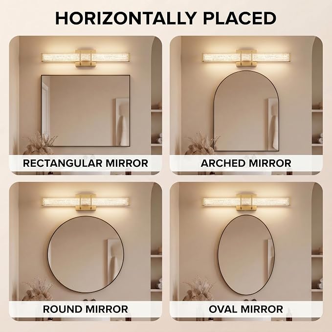 URSOLA 24" Modern LED Bathroom Light Fixtures, Golden 3CCT Dimmable Bathroom Vanity Light Over Mirror, Bathroom Vanity Bath Bar Lights with Crystal Acrylic Shade