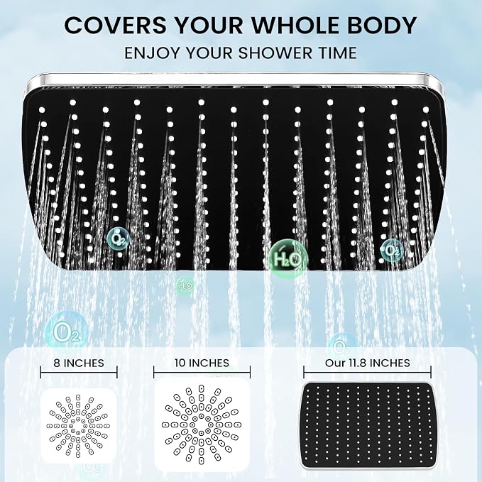Shower Head with Handheld,High Pressure Chrome Rain Shower Head | Regaderas Para Shower,11.8" Rectangular,Rainfall Shower Head,Dual Shower Head,Bathroom Decor,Extension Arm,5 Spray Mode
