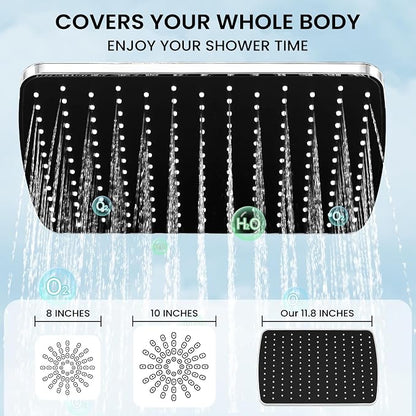 Shower Head with Handheld,High Pressure Chrome Rain Shower Head | Regaderas Para Shower,11.8" Rectangular,Rainfall Shower Head,Dual Shower Head,Bathroom Decor,Extension Arm,5 Spray Mode