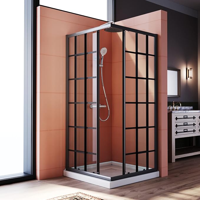 ELEGANT Corner Shower Enclosure 34 in.D x 34 in. W x 72 in. H, Double Sliding Shower Door with 1/4 in. Clear Tempered Glass, Black Framed Sliding Shower Enclosure