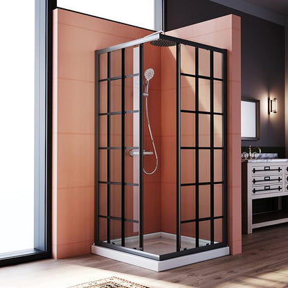 ELEGANT Corner Shower Enclosure 34 in.D x 34 in. W x 72 in. H, Double Sliding Shower Door with 1/4 in. Clear Tempered Glass, Black Framed Sliding Shower Enclosure