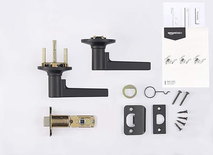 Amazon Basics Manchester Reversible Handed Door Lever, Passage, Keyless, Matte Black, 6-Pack
