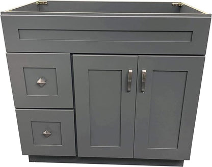 Grey Shaker Single-Sink Bathroom Vanity Base Cabinet 36" Wide x 21" Deep GS-V3621D