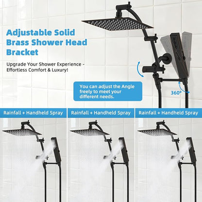 Hibbent All Metal CUPC Certified 10'' Rain Shower Head, Dual Shower Head Combo, High Pressure Handheld 4 Sprays Shower Wand, 16'' Adjustable Extension Arm, 71'' Hose, Shower Holder, Oil-Rubbed Bronze
