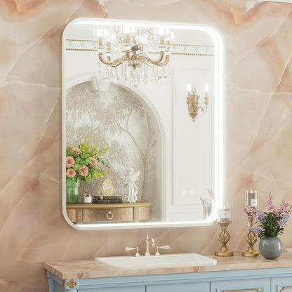 30"x36" Silver LED Bathroom Mirror with Lights,3000K/4500K/6000K | Stepless Dimmable,Anti-Fog,Memory Function,Aluminum Frame Wall Mount Lighted Bathroom Vanity Mirror,ETL Cert‌,IP54 Waterproof