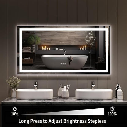 GarveeHome 50x26 LED Bathroom Mirror with Lights, Dimmable, Anti-Fog, Backlit + Front Lit, Smart Bathroom Vanity Mirror for Wall, Memory Function, Shatter-Proof (Horizontal/Vertical)
