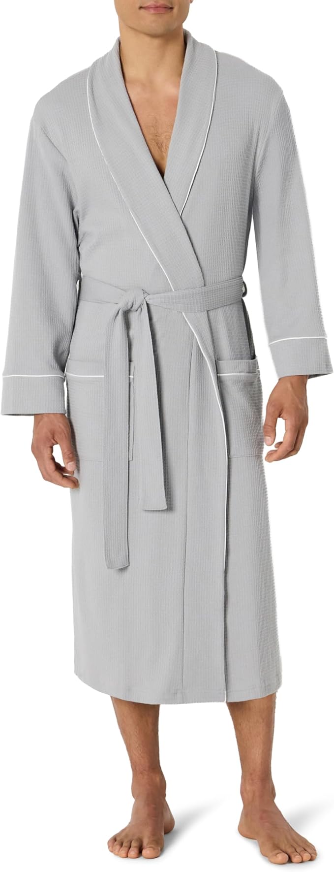 Amazon Essentials Men's Lightweight Cotton Waffle Bath Robe, Mid-Length Loungewear (Available in Big & Tall)