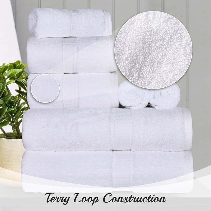 Superior Egyptian Cotton 800 GSM Plush & Absorbent, 9 Piece Set, White | Quick Dry, Soft Luxury Towel Set, Bath Essentials, Guest Bath, Spa, 3 Bath, 3 Hand, 3 Face Towel, Madeline Towels