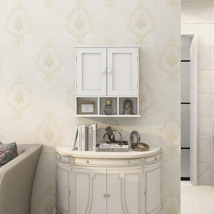 TaoHFE White Bathroom Wall Cabinet with 2 Door Adjustable Shelves,Over The Toilet Storage White Wall Mounted Medicine Cabinets for Bathroom Laundry Room Kitchen | 2 Door, Adjustable Shelves, Wall Mounted