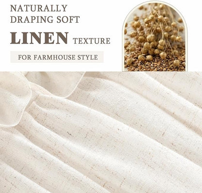Ruffle Farmhouse Linen Shower Curtain with Vintage Bow Cream 72" W x 84" H | Linen Blend Fabric, Ruffle Bow and Ruffled Hem，Linen Texture，Machine Washable，12 Metal Holes and Plastic Hooks