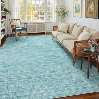 Garvee Washable Area Rugs 8x10 Modern Solid Color Living Room Rug, Blue | Non Slip Backing Stain Resistant Non Shedding Low Pile Soft Foldable Neutral Rug for Bedroom Dining Room Office