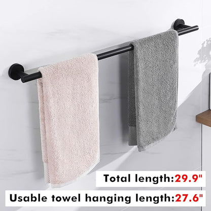 KES 27.6 Inches Matte Black Bathroom Towel Bar Shower Hand Towel Holder Hanger SUS304 Stainless Steel RUSTPROOF Wall Mount, Total Length 29.9 Inch, A2000S75-BK