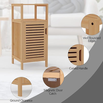 Bamboo Bathroom Storage Cabinet, Freestanding Floor Cabinet with Single Door for Living Room, Bedroom, Hallway, Kitchen