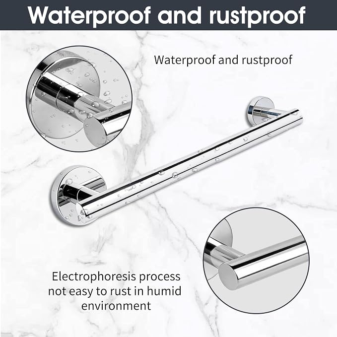10 Piece Brushed Chrome Bathroom Hardware Set, Towel bar Set for Bathroom | 24 inch Silver Towel bar, Bathroom Towel Rack, Towel Ring, Toilet Paper Holder, Towel Hook, Bathroom Accessories Set