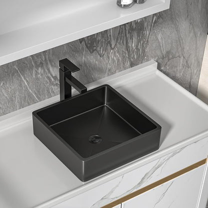 15"x15" Bathroom Vessel Sink Square - Gunmetal Black NANO-PVD, 16 Gauge 304 Stainless Steel, Above Counter Vanity Lavatory Art Bath Sink Basin