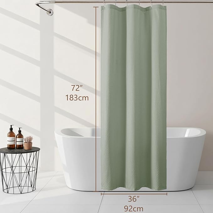 Sage Green Stall Shower Curtain 36 x 72 Inch, Textured Soft Fabric Waffle Narrow Size Modern Shower Small Curtain for Bathroom Hotel, Machine Washable, Water Resistant, 36Wx72L Inches