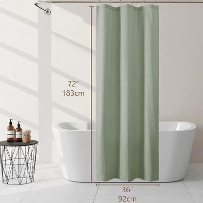 Sage Green Stall Shower Curtain 36 x 72 Inch, Textured Soft Fabric Waffle Narrow Size Modern Shower Small Curtain for Bathroom Hotel, Machine Washable, Water Resistant, 36Wx72L Inches
