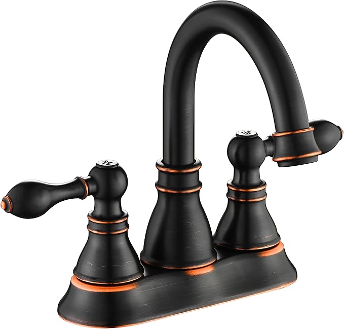 Bathroom Faucets, Centerset Lavatory Sink Faucet with 2 Handle, 3 Hole, Overflow Pop Up Drain & 4 Inch 360° Swivel Spout, F-4501-NB (Oil Rubbed Bronze)