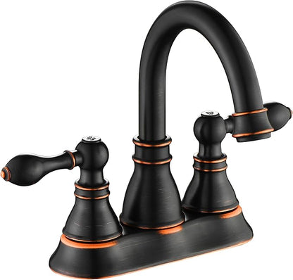 Bathroom Faucets, Centerset Lavatory Sink Faucet with 2 Handle, 3 Hole, Overflow Pop Up Drain & 4 Inch 360° Swivel Spout, F-4501-NB (Oil Rubbed Bronze)