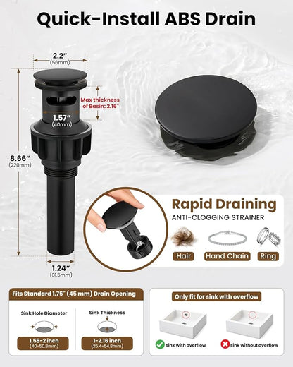 gotonovo 3 Hole 8’’ Widespread Bathroom Sink Faucet Matte Black | Vintage Bathroom Faucet,2 Cross Handle,6-16’’ Sink,Vanity,Basin,RV,Farmhouse,SUS304,24’’ cUPC Hose Pop Up Drain,Deck Mount