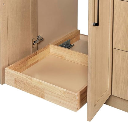 ARIEL Loren 60-inch Bathroom Vanity Base Cabinet,Solid Wood, 4 Soft Closing Doors, 3 Dovetail Drawers, Natural Oak