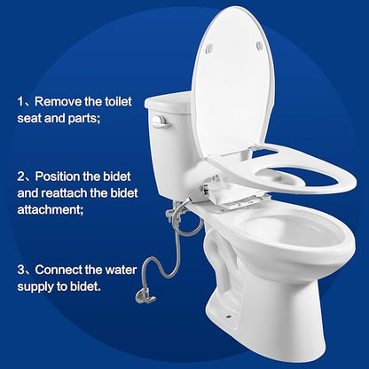 Bidet Seat for Elongated Toilet Seat Non-Electric Soft Close with Quick Release Hinges for Easy Clean Dual Nozzle Front and Rear Wash(PG303A)