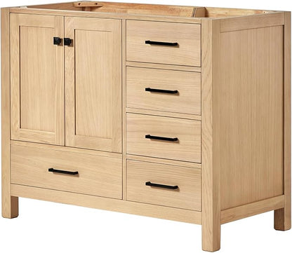ARIEL Cambridge 42-inch Bathroom Vanity Base Cabinet,Solid Wood, 2 Soft Closing Doors, 5 Dovetail Drawers, White Oak