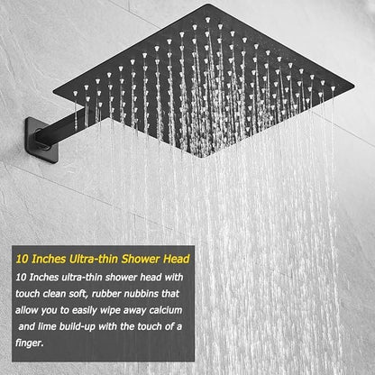 Matte Black Shower System 10 Inches Bathroom Luxury Rain Shower Head with Handheld Combo Set Wall Mounted High Pressure Rainfall Shower Head System Shower Faucet with Valve and Trim Kit