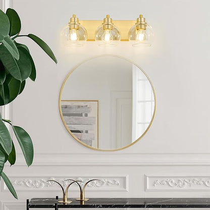 Tuscarora Bathroom Light Fixtures Gold Vanity Light 3 Light Wall Sconces Lighting Brushed Brass Bathroom Lights Bath Wall Lights Wall Lamp for Mirror (Brushed Gold & Clear Glass)