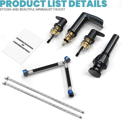 Black Bathroom Faucet - Waterfall Faucets Bathroom 8 Inch, 2 Handles Widespread Vanity Faucets 3 Holes for Lavatory Restroom RV Bathtub with Pop Up Drain & Supply Lines Matte Black