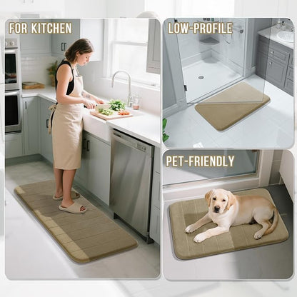 Yimobra Memory Foam Bath Mat, Super Soft Absorbent Bathroom Rug Non Slip, Quick Dry, Machine Washable Floor Carpet for Tub Shower, Home Decor Accessories, 24x17, Pale Khaki