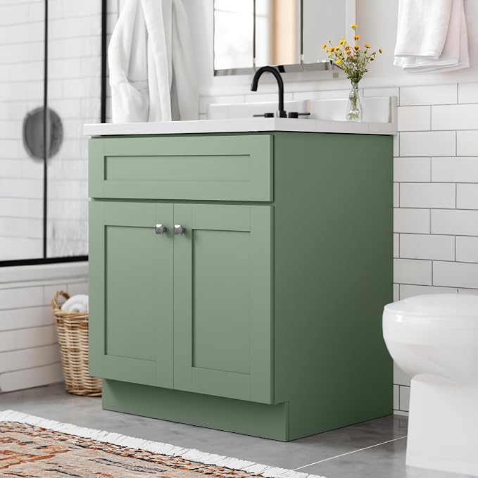Design House Brookings Bathroom Vanity, 30", Evergreen Fog | Adjustable Hinges, Freestanding, Contemporary/Modern, Wood, Bath, 215459