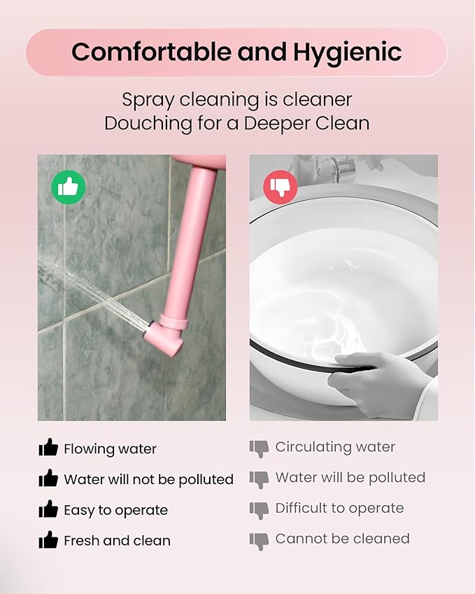 Portable Bidet for Travel & Camping - Manual Squeeze Handheld Peri Bottle for Feminine Hygiene, 3 Leak-Proof Seals, Extendable Sprayer with Rotating Nozzle for Men & Women (Upgrade Pink, General)