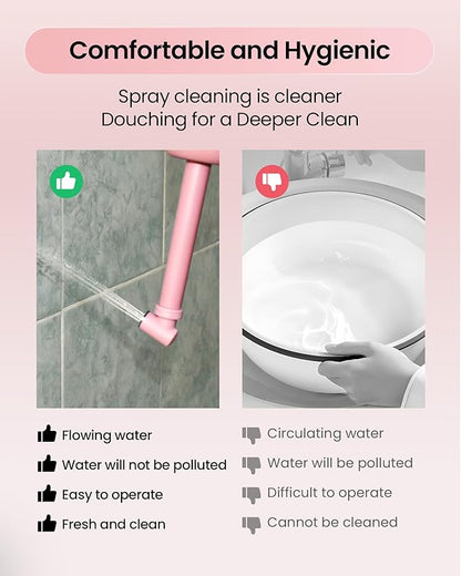 Portable Bidet for Travel & Camping - Manual Squeeze Handheld Peri Bottle for Feminine Hygiene, 3 Leak-Proof Seals, Extendable Sprayer with Rotating Nozzle for Men & Women (Upgrade Pink, General)